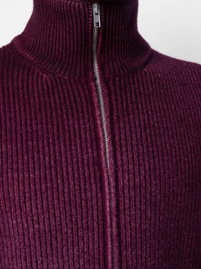 Shop Maison Margiela Ribbed Zip-up Cardigan In Red