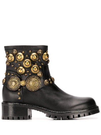 Shop Albano Rounded Stud Embellished Boots In Black