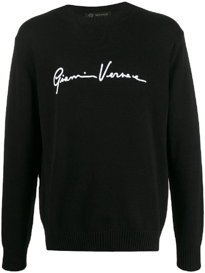 Shop Versace Embroidered Logo Jumper In Black