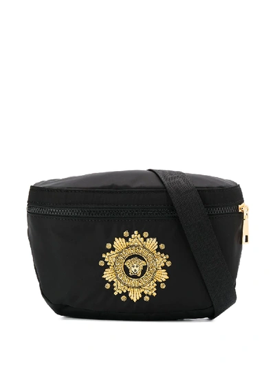 Shop Versace Embroidered Belt Bag In Black