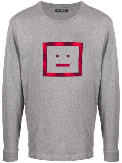 Shop Acne Studios Face-motif Long-sleeved T-shirt In Grey