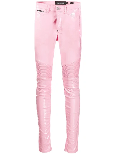 Shop Philipp Plein High-waisted Biker Trousers In Pink