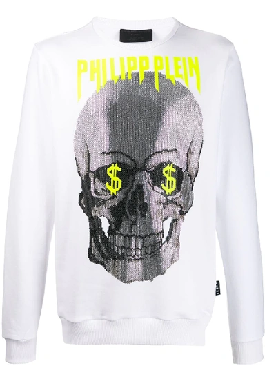 Shop Philipp Plein Embellished Skull Sweatshirt In White