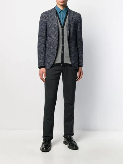 Shop Zanone Contrast-trimmed Geometric-patterned Cardigan In Black