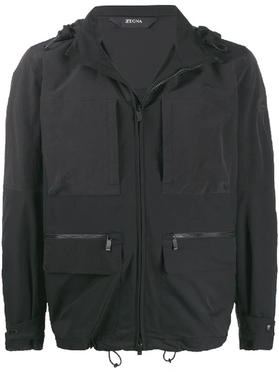 Shop Z Zegna Hooded Windbreaker In 黑色