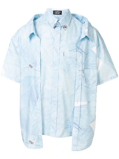 Shop Andrea Crews Shirt-print Oversized Layered Shirt In Blue