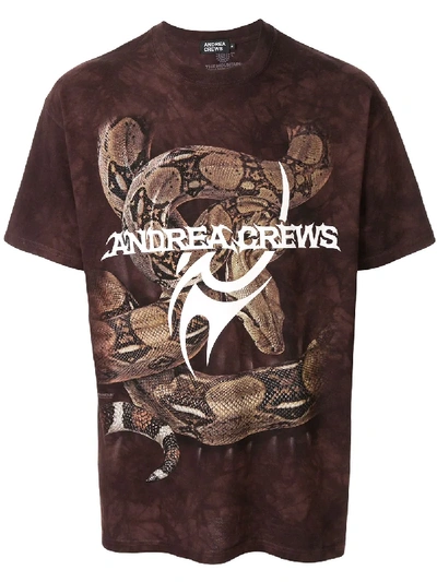 Shop Andrea Crews Logo Snake Print T-shirt In Brown