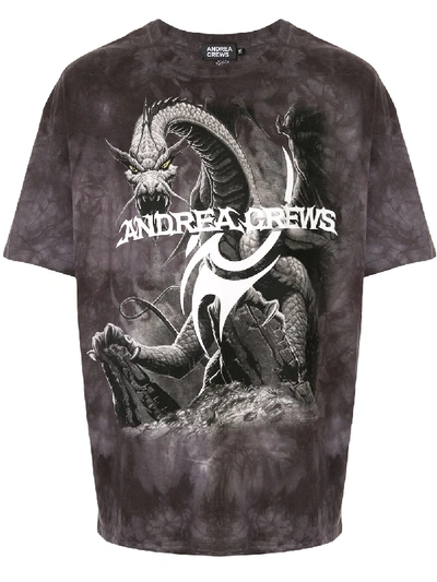 Shop Andrea Crews Logo Dragon Print T-shirt In Grey