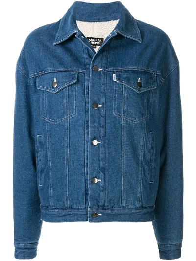 Shop Andrea Crews Buttoned Logo Denim Jacket In Blue