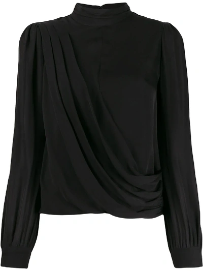 Shop Michael Michael Kors Asymmetric Draped Blouse In Black