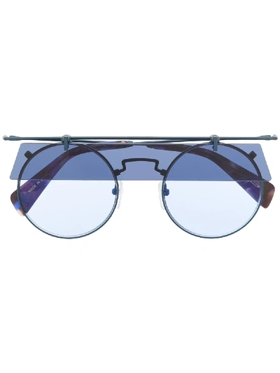 Shop Yohji Yamamoto Eye Shade Sunglasses In Blue