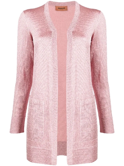 Shop Missoni Long-line Metallic Knit Cardigan In Pink