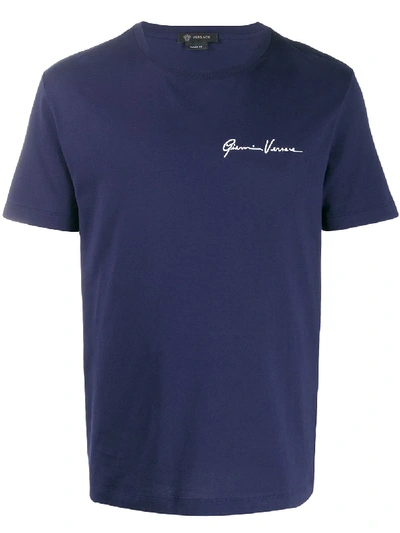 Shop Versace Gianni  Embroidered T-shirt In Blue