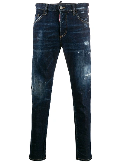 Shop Dsquared2 Distressed Straight Leg Jeans In Blue