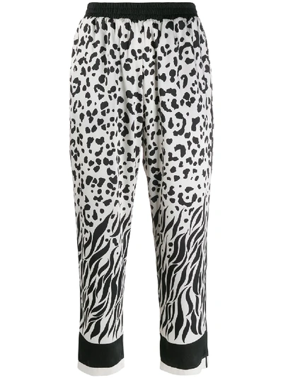 Shop Pinko Cropped Leopard Print Track Pants In Neutrals