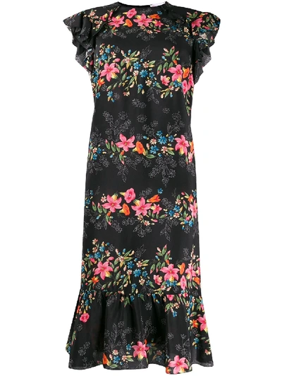 Shop Red Valentino Floral Midi Dress In Black