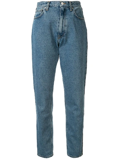 Shop Christopher Kane Crystal-embellished High-rise Jeans In Blue