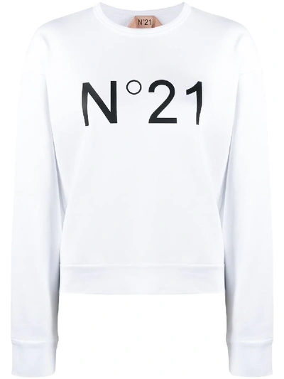 Shop N°21 Logo Print Crew Neck Sweatshirt In White