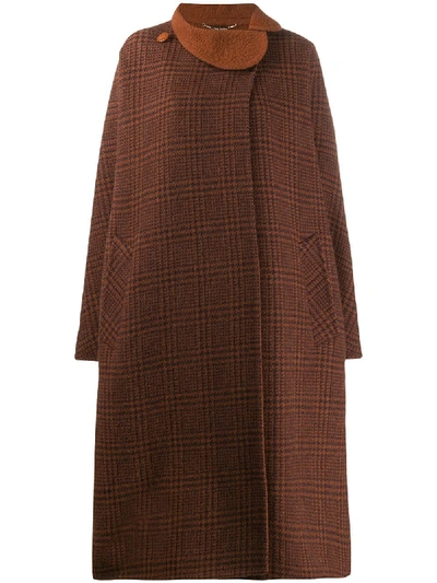 Pre-owned Pierre Cardin 1970s Checked Coat In Brown