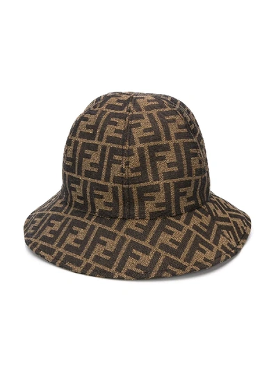 Shop Fendi Ff Pattern Sun Hat In Neutrals