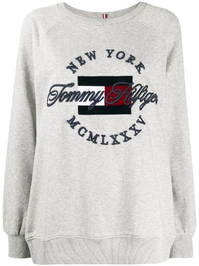 Shop Tommy Hilfiger Embroidered Logo Sweater In Grey