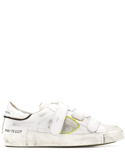 Shop Philippe Model Paris Distressed Touch-strap Sneakers In White