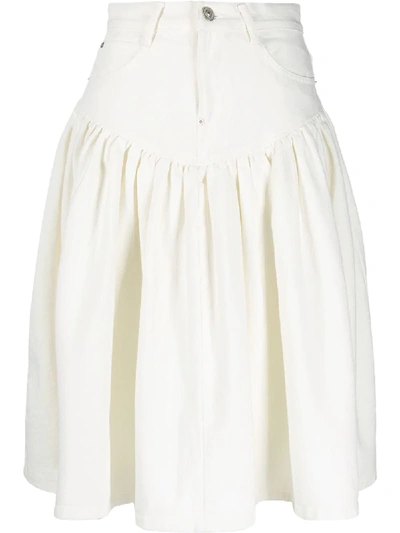 Shop Pushbutton Flared Midi Skirt In White