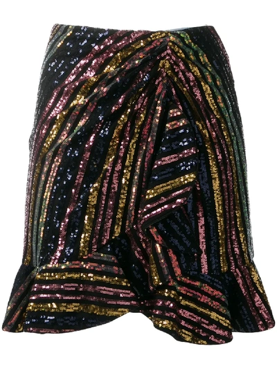 Shop Self-portrait Sequinned Asymmetric Skirt In Black