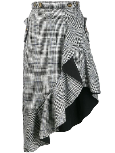 Shop Self-portrait Glen Check Asymmetric Skirt In Black