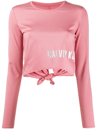 Shop Calvin Klein Metallic Logo Print Cropped Top In Pink
