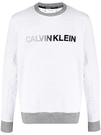 Shop Calvin Klein Textured Logo Sweater In Grey