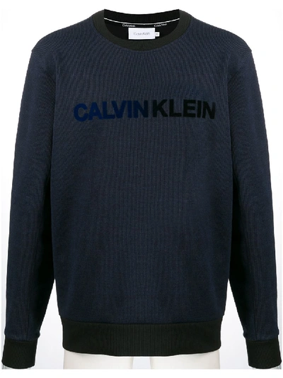 Shop Calvin Klein Textured Logo Sweater In Blue