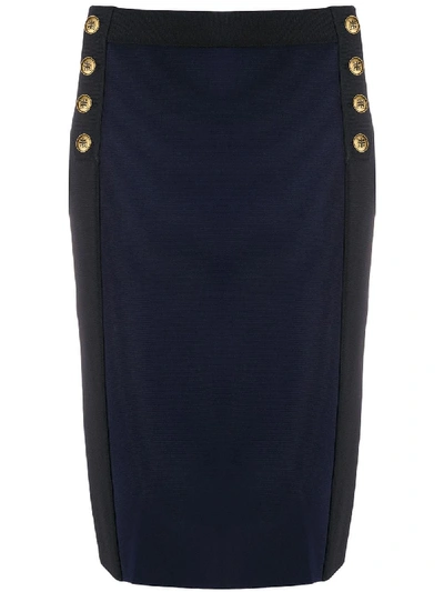 Shop Givenchy Button Detail Pencil Skirt In Blue