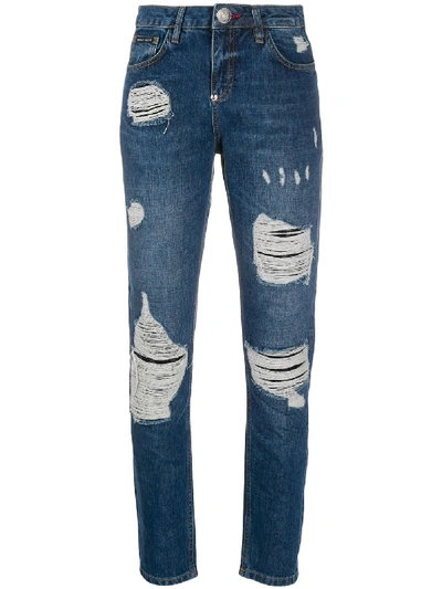 Shop Philipp Plein Statement Mid-rise Slim Jeans In Blue