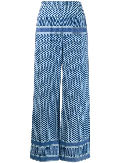 Shop Cecilie Copenhagen Multi-patterned High-waisted Trousers In Blue