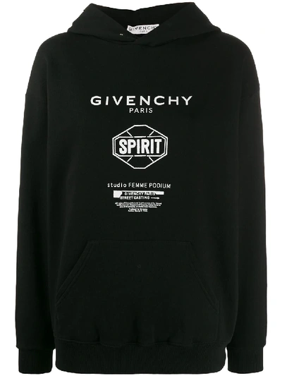 Shop Givenchy Spirit Print Hooded Sweatshirt In Black