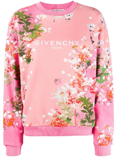 Shop Givenchy Logo Floral Print Sweatshirt In Pink