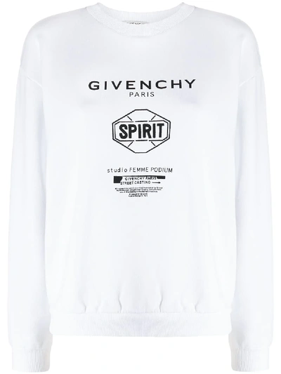 Shop Givenchy Spirit Print Crew Neck Sweatshirt In White