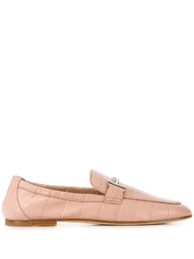 Shop Tod's Crocodile-printed Leather Loafers In Pink