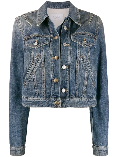 Shop Givenchy Cropped Buttoned Denim Jacket In Blue