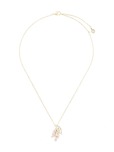 Shop Atelier Swarovski Embellished Leaf Necklace In Gold