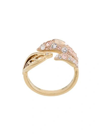 Shop Atelier Swarovski Embellished Leaf Ring In Gold