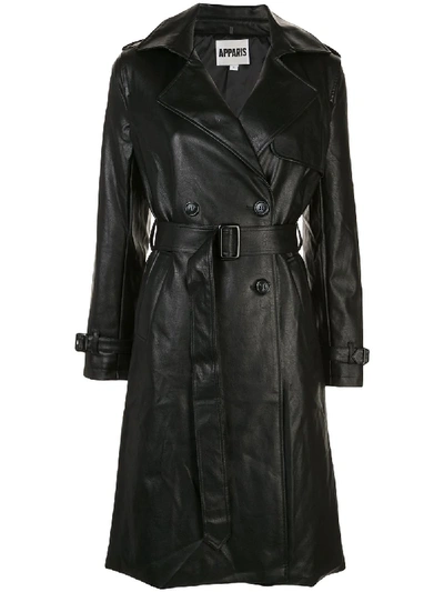 Shop Apparis Leather Look Trench Coat In Black
