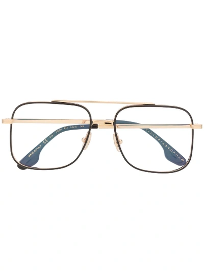 Shop Victoria Beckham Grooved Square-frame Glasses In 金色