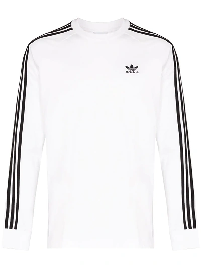 Shop Adidas Originals Three-stripe Long-sleeve T-shirt In White