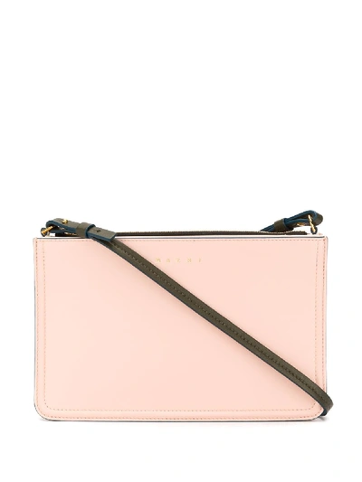 Shop Marni Embossed Logo Crossbody Bag In Pink