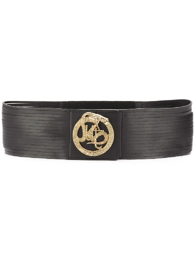 Shop Just Cavalli Logo Snake Embellished Belt In Black