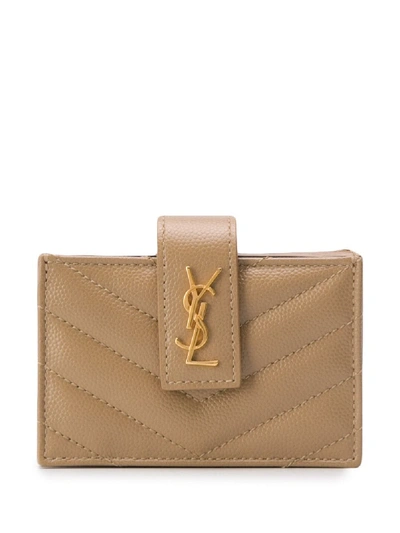 Shop Saint Laurent Quilted Monogram Card Holder In 大地色