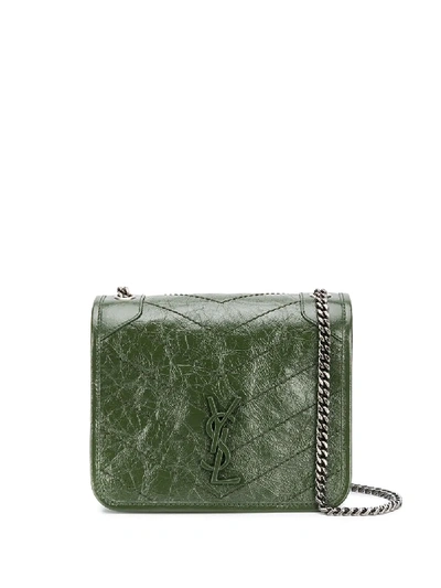 Shop Saint Laurent Small Niki Crinkled Shoulder Bag In Green