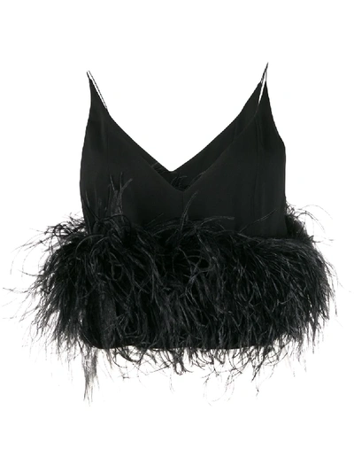 Shop 16arlington Feather-trimmed Cropped Cami Top In Black